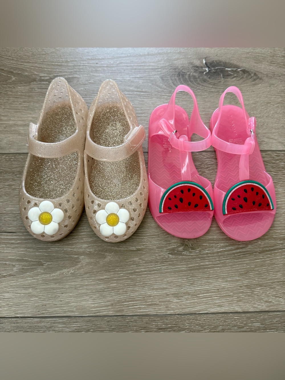 Old Navy Girls Jelly Shoe Bundle | Daisy Mary Janes + Watermelon Sandals Size 9